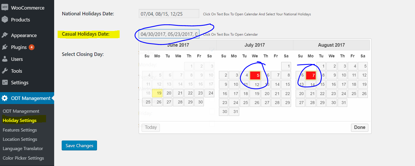 Casual holidays settings with WooCommerce and WooODT Extended